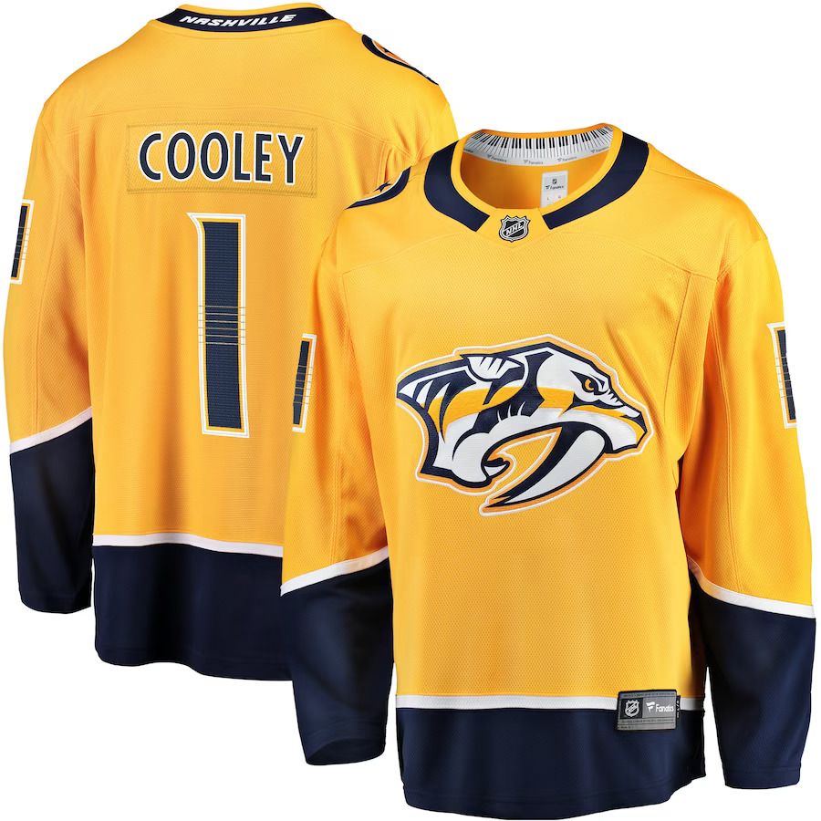Men Nashville Predators #1 Devin Cooley Fanatics Branded Gold Home Breakaway Player NHL Jersey-0